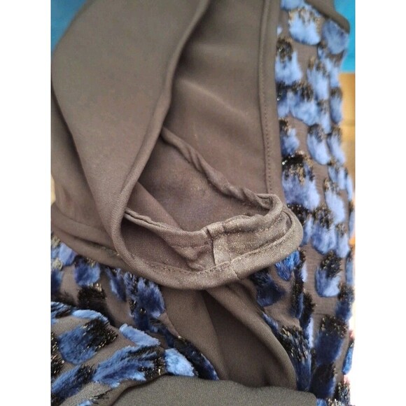 Diane Von Furstenberg Blouse Livian Velvet Burnout Black Blue Gold Size Large - Picture 8 of 9